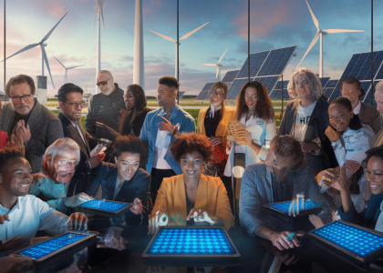 Inspirational illustration depicting community engagement for renewable energy discussions on Twitter