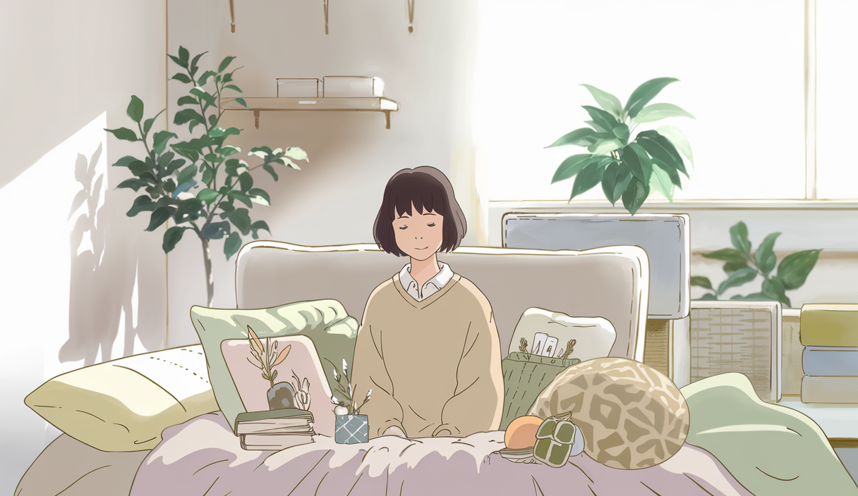 Une illustration apaisante de désencombrement d'objets sentimentaux