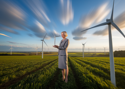 Image représentant la transition énergétique en Allemagne avec une ministre pro-éolien