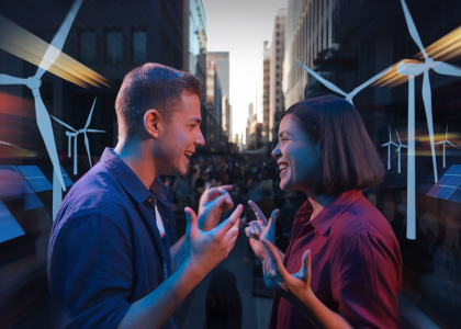 Une illustration vibrante de la communication dynamique autour des énergies renouvelables.
