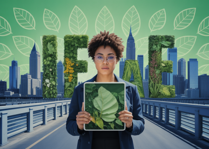 Image illustrant la communication écologique moderne avec des éléments visuels dynamiques et engageants