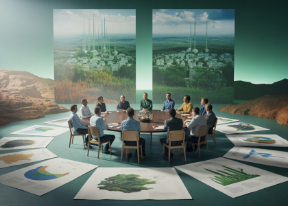 Experts discutant de l'environnement dans un cadre symbolique