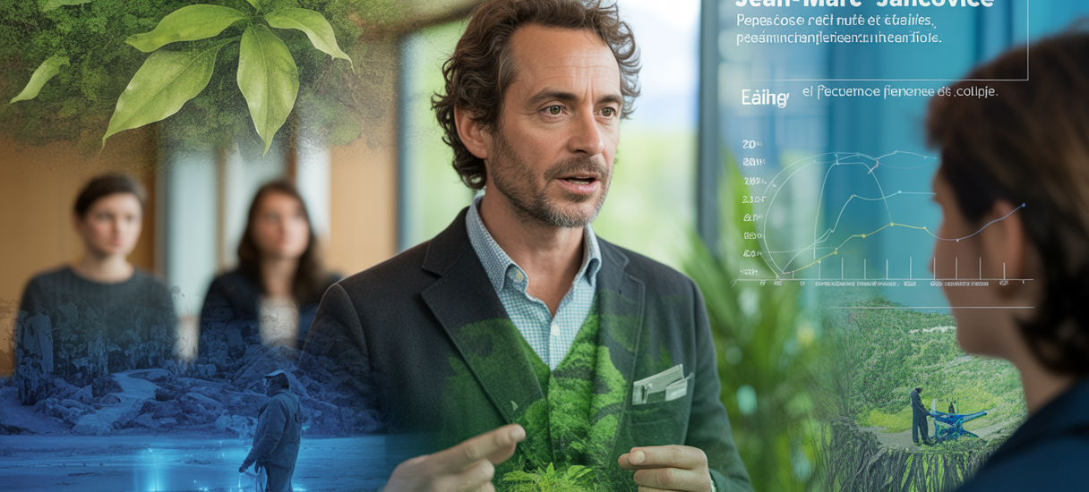 Illustration de Jean-Marc Jancovici sensibilisant à l'écologie en 2025