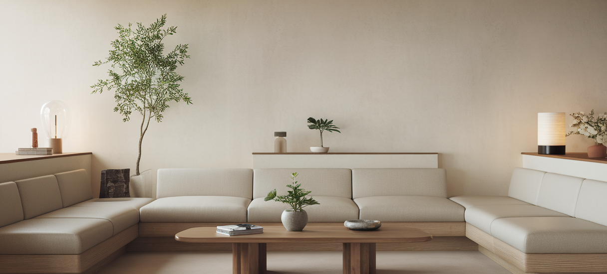 Espace de vie minimaliste et serein avec des éléments épurés