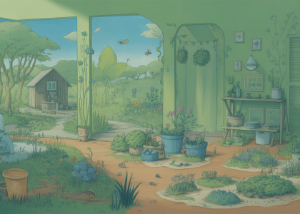 Illustration d'un jardin en permaculture vibrant de biodiversité