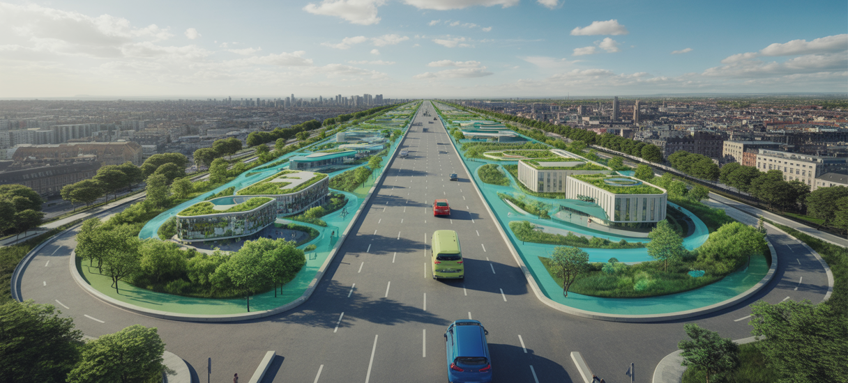 Illustration futuriste de l'aménagement territorial durable en 2025