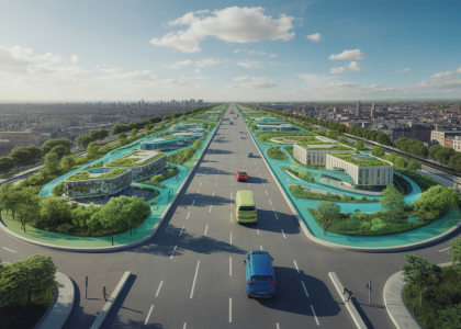 Illustration futuriste de l'aménagement territorial durable en 2025