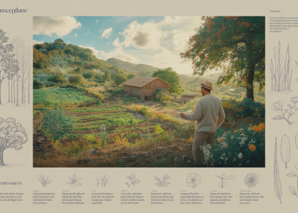 Illustration de la biodiversité et de l'agriculture durable pour la résilience écologique
