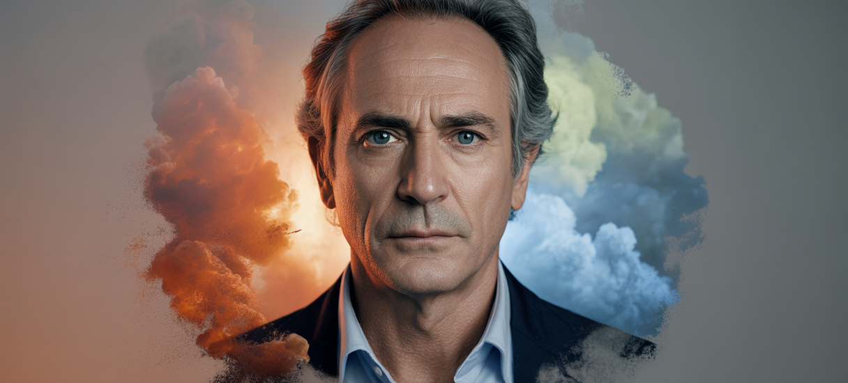 Portrait de Jean-Marc Jancovici, ingénieur français spécialiste du climat, exprimant avec urgence la nécessité d'agir contre le réchauffement climatique et l'impact durable du CO2.