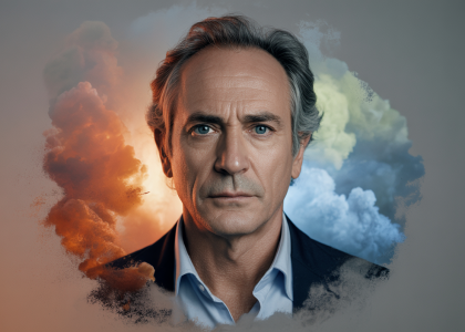Portrait de Jean-Marc Jancovici, ingénieur français spécialiste du climat, exprimant avec urgence la nécessité d'agir contre le réchauffement climatique et l'impact durable du CO2.