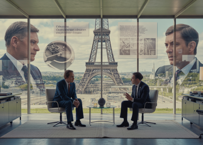 Illustration symbolique représentant les liens entre politique et entreprises énergétiques en France avec des éléments éthiques et de gouvernance