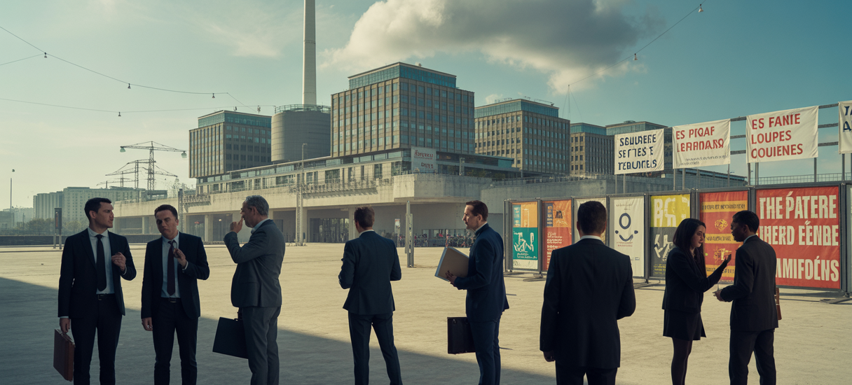 Illustration d'un secteur énergétique français en crise en 2025, avec des symboles de corruption et conflits d'intérêts fragilisant la confiance publique